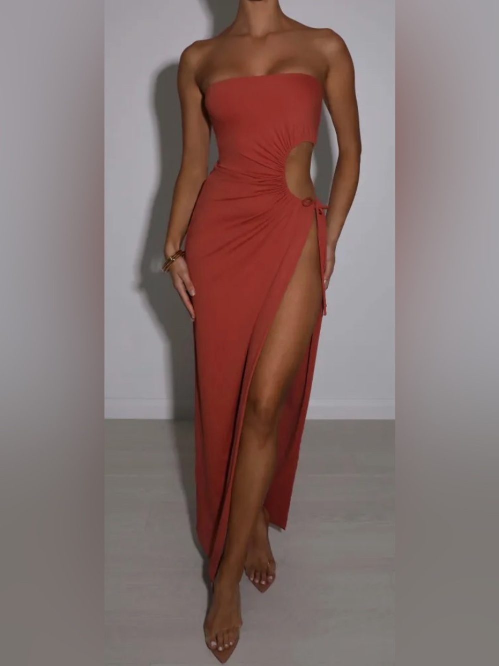High-Slit Maxi Dress in Rust - Picture 3 of 4